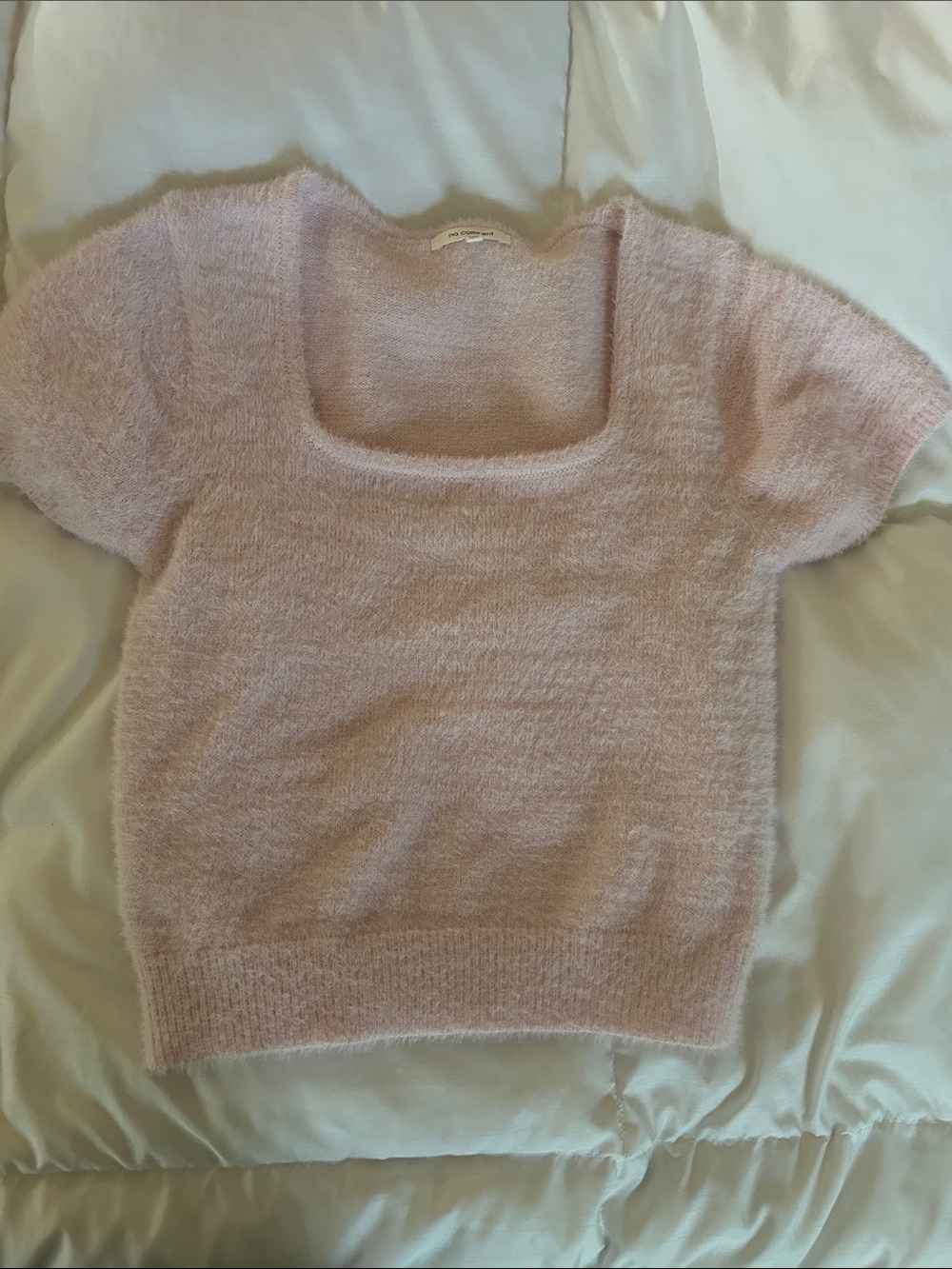 Cozy Square-Neck Short Sleeve Sweater in Light Pink